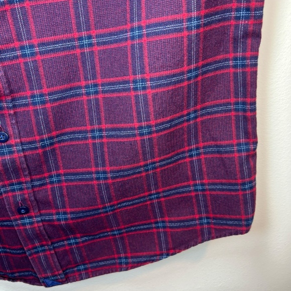 UNTUCKit Men's Barry Flannel Long Sleeve Plaid Button Front Shirt Maroon Blue XL - Picture 8 of 11